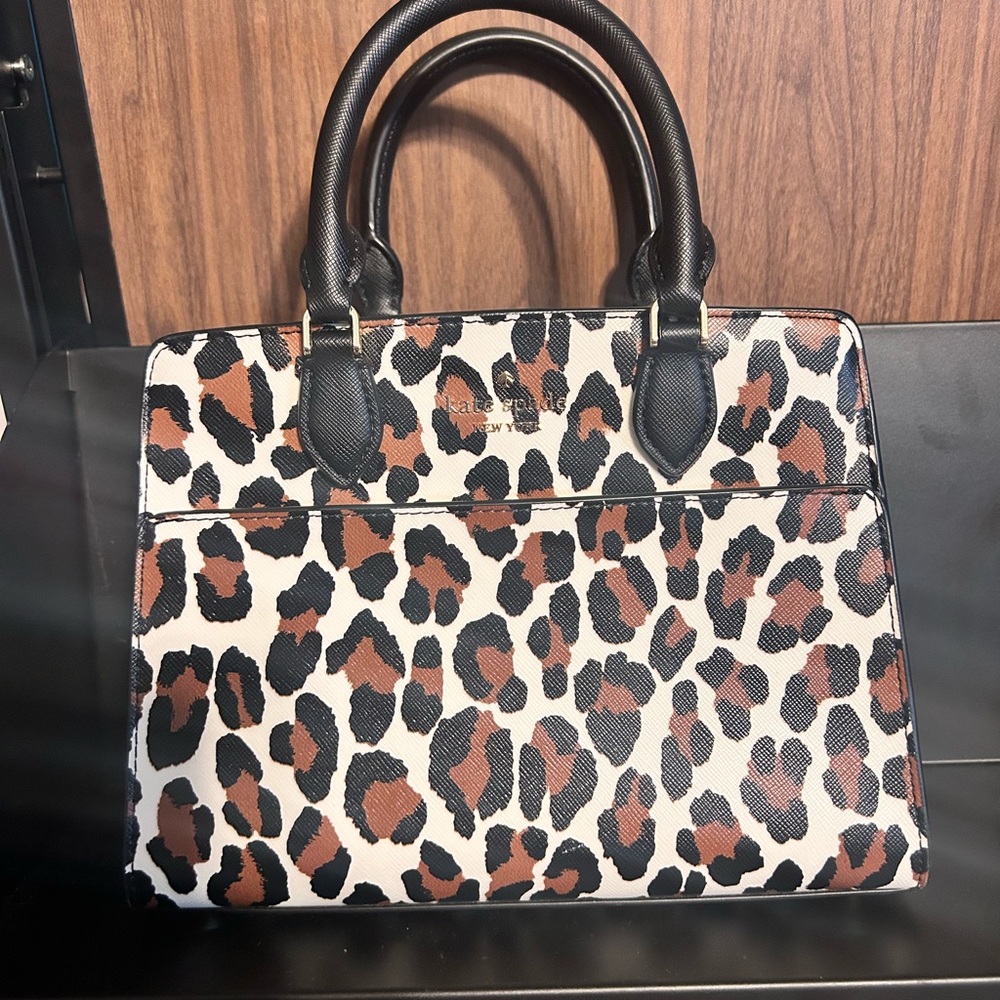 Kate Spade Madison Spotted Animal Print Satchel - Black and Brown